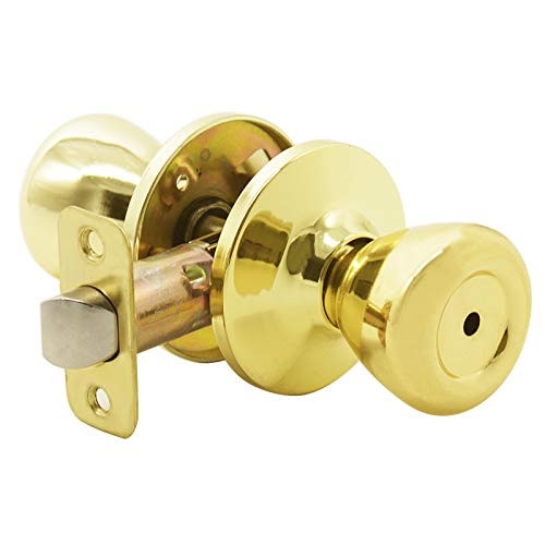 GOBEKOR 1 Pack Privacy Door Knobs Polished Brass Keyless Interior Door Knobs Bed and Bath Tulip Door Knob with Lock Privacy Knob