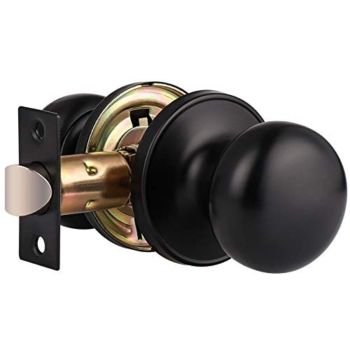 GOBEKOR 1 Pack Passage Door Knobs Interior Matte Black Keyless Door Knobs Closet Hall Door Knob Round Passage Knob with Lock