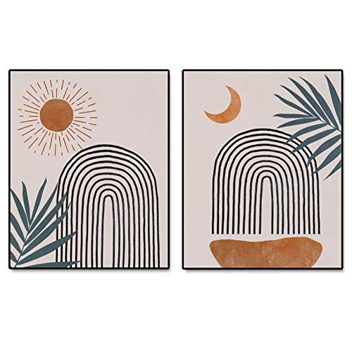 Abstract Rainbow Wall Decor, Sun and Moon, Boho Decor, Minimalist Print, Boho Wall Art, Bedroom Decor, Terracotta Art, Set of 2 Prints - 11x14 inch - No Frame