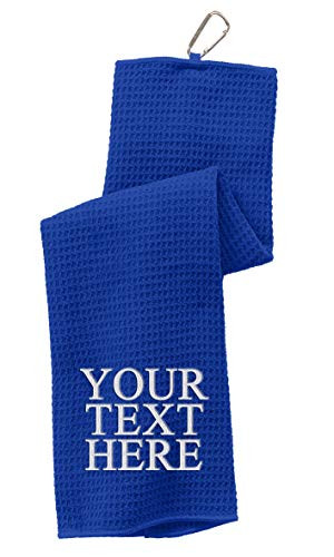 Personalized Custom Golf Towel - Add Your Embroidered Name or Monogram - Trifold Golf Towels with Center Loop and Carabiner Clip, Hook