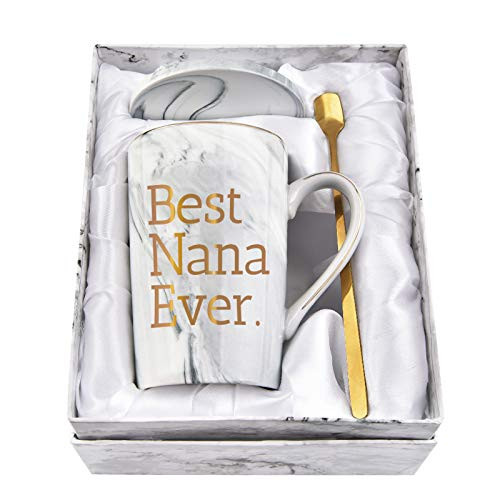 Best Nana Ever Funny Coffee Mug Nana Gifts for Women Grandma Mothers Day Gifts for Nana Women from Grandchildren Grandson Grandkids Grandma Marble Cup 14 Oz Gray with Gift Box