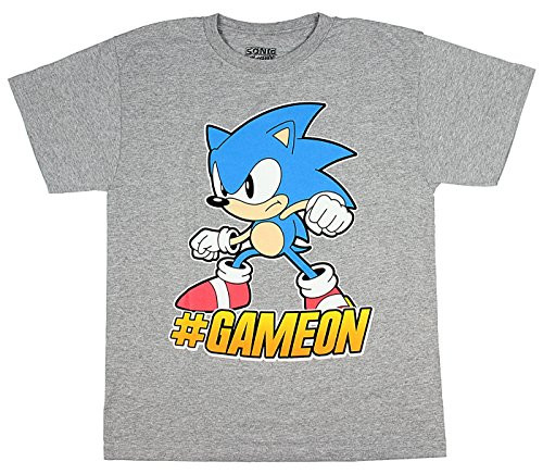 Sonic The Hedgehog -GameOn Sega Video Game Boys T-Shirt Large Heather Gray