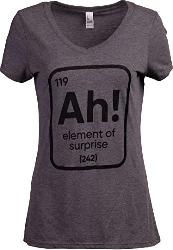 Ah The Element of Surprise - Funny Science Teacher Sarcastic Joke Saying Comment Phrase Women T-Shirt Top--Vneck,XL-