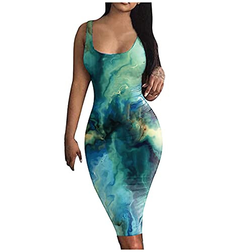 Women's Elegant Sexy Elastic Waist Bodycon Sleeveless Skirt Club Dresses Tie Dye Cocktail Dresses Midi Party Dress