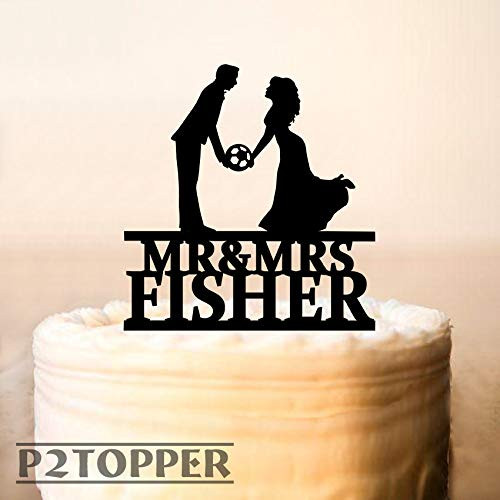 Soccer Wedding Cake Topper Football Cake Topper Mr  and  Mrs Cake Topper Soccer Player Wedding Football players Custom Cake Topper -0355-