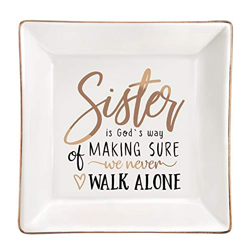 Caraknots Sister Gifts from Sister Brother Ceramic Ring Dish for Sister Friends BFF Birthday Christmas Gifts Valentine Gifts for Women Square Decorative Jewelry Trinket Tray