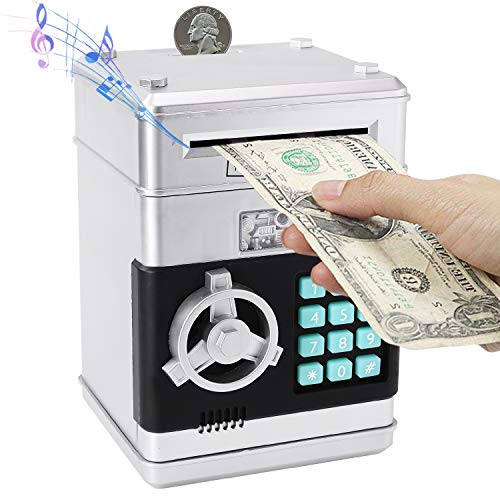 Cartoon Piggy Bank Cash Coin Can Password Electronic Money Bank Safe Saving Box ATM Bank Safe Locks Panda Smart Voice Prompt Money Piggy Box -Coin Sliver-