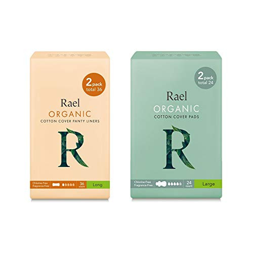 Rael Certified Organic Cotton Long Liners -36 Count-  and  Sanitary Pads -Large, 24 Count- Bundle