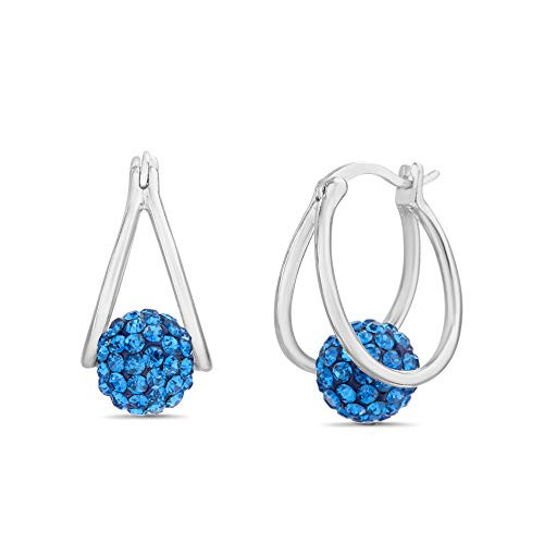 Devin Rose Crystal Ball Hoop Earrings for Women made With Swarovski Crystals in Rhodium Plated Brass - Blue -