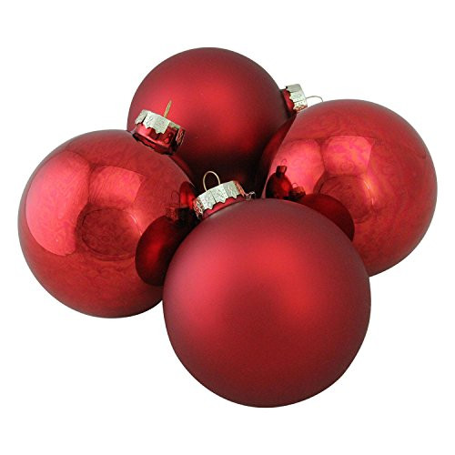 Northlight WY00768 Red Glass Ball Christmas Ornament Set, 4"