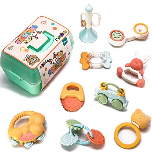 Baby Rattle Sets Teether Rattles Toy, Magic4U 9pcs Infant Shaker, Teething, Grab and Spin Rattle, Musical Toy Set Early Educational Toys with Storage Box for Newborn Baby 3, 6, 9, 12 Months Baby Rattle Sets Teether Rattles Toy, Magic4U 9pcs Infant Shaker, Teething, Grab and Spin Rattle, Musical Toy Set Early Educational Toys with Storage Box for Newborn Baby 3, 6, 9, 12 Months