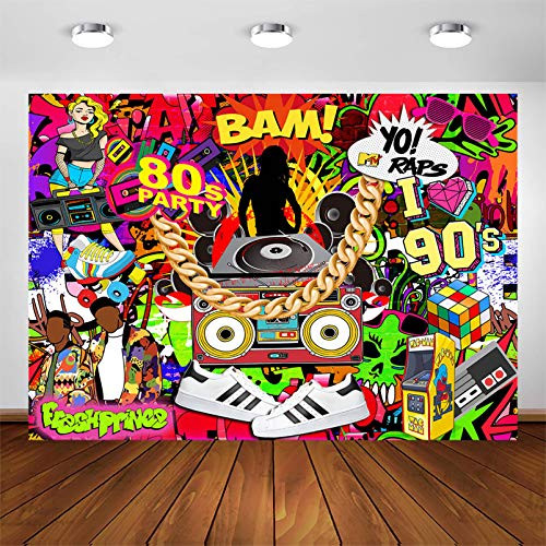 Avezano Hip Hop Party Backdrop Throwback I Love The 80S 90S Graffiti Wall Photo Booth Backdrops for Adults Birthday Party Decoration Disco Dj Rap Music Theme Parties Photoshoot Background -7x5ft-