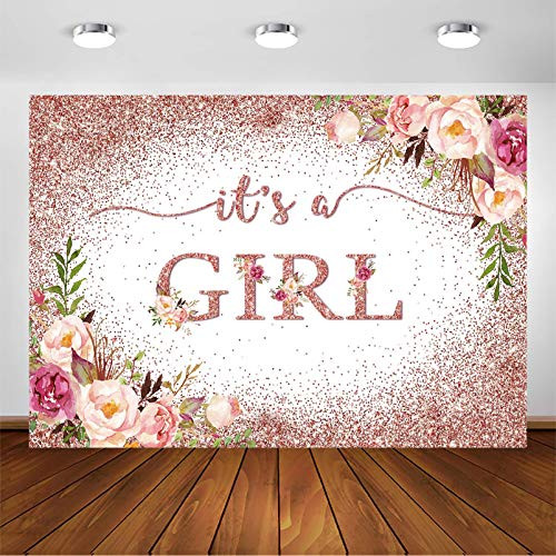 Avezano Rose Gold Baby Shower Backdrop for Girls Party Blush Pink Floral It's a Girl Baby Shower Photography Background Rose Gold Glitters Confetti Decoration Photoshoot Events Banner -7x5ft- Avezano Rose Gold Baby Shower Backdrop for Girls Party Blush Pink Floral It's a Girl Baby Shower Photography Background Rose Gold Glitters Confetti Decoration Photoshoot Events Banner -7x5ft-