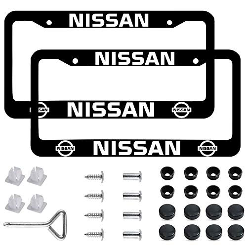 2 pcs License Plate Frames for Nissan - Premium Black Aluminum Alloy Metal Nissan Logo License Plate Cover Holder with Screw Caps Set Compatible All Vehicle License Plate Tag Cover 2 pcs License Plate Frames for Nissan - Premium Black Aluminum Alloy Metal Nissan Logo License Plate Cover Holder with Screw Caps Set Compatible All Vehicle License Plate Tag Cover