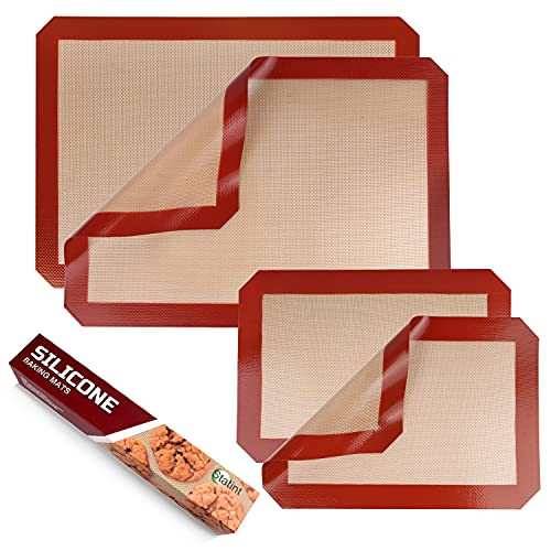 STATINT Silicone Baking Mat Non Stick, Set of 4-2 Half Sheet Mats  plus 2 Quarter Reusable Sheet Liner Food Safe Silicone Mat for Cookies, Meats, Vegetables, Pastries, Bread, Rolling Dough