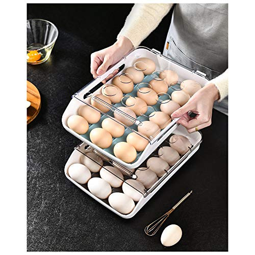 Auto Scrolling Egg Holder for Refrigerator Automatic Rolling Antislip with Lid 21 Grid Egg Storage Container Shelf Household Kitchen Egg Tray Artifact Fresh-keeping Box -Gray-