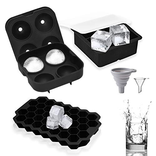FAMALL Silicone Ice Cube Trays with Lids, Sphere Honeycomb Ice Cube Mold 3 Pack, Large Whiskey Ice Ball for Freezer FAMALL Silicone Ice Cube Trays with Lids, Sphere Honeycomb Ice Cube Mold 3 Pack, Large Whiskey Ice Ball for Freezer