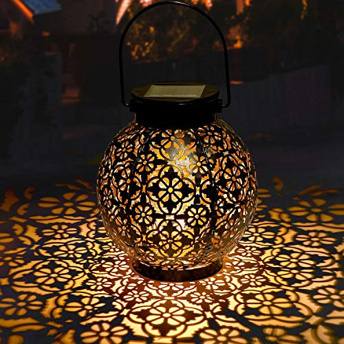 Solar Lantern Outdoor, GolWof Garden Hanging Lantern LED Solar Light Waterproof Decorative Solar Powered with Handle, for Patio Yard Pathway Walkway