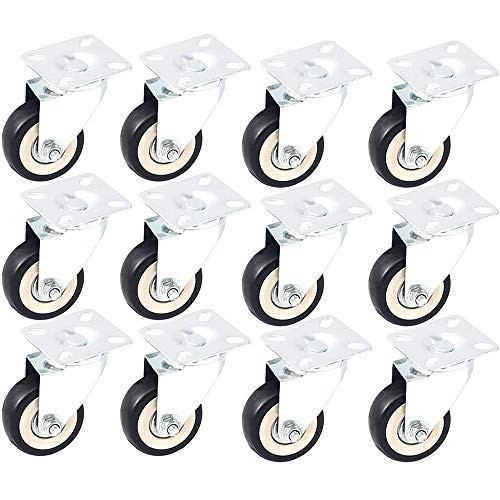 12 Pack 2-Inch Caster Wheels Swivel Plate Casters On Black Polyurethane Wheels