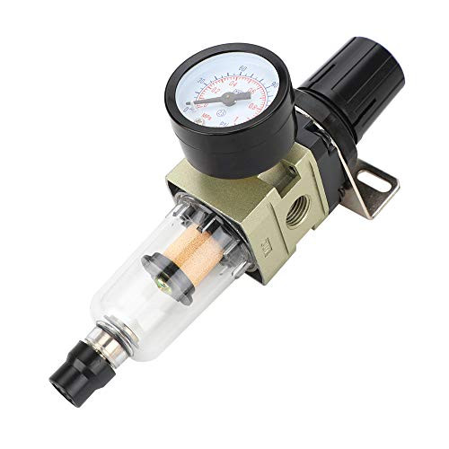 Air Regulator, Air Gauge Filter Suspension Installation 0-150psi Gauge Air Filter Pressure Regulator Combo Piggyback, 1/4" NPT Pneumatic Pressure Regulator Filter Unit -Square,Black-