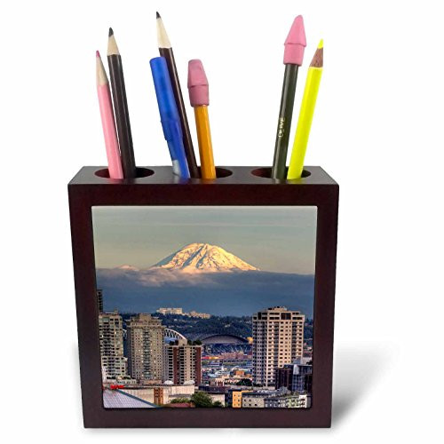 3dRose Seattle Framed by Space Needle and Mt. Rainier-US48 RDU0059-Richard Duval Tile Pen Holder, 5" -ph_96593_1-, 5"