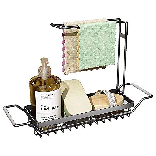 Telescopic Sink Storage Rack -16.7-21.2-, Sink Caddy Sponge Holder, Kitchen Organizer Caddy, Sink Caddy Kitchen Sink Organizer,Sponge Holder with Towel Rack, 2021 Multifunctional Telescoping Storage