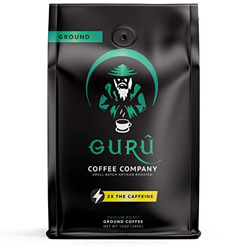 Guru Coffee Company High Caffeine Medium Roast Ground Coffee, Natural Energy From Premium Gourmet Specialty Grade Beans, 12 ounce
