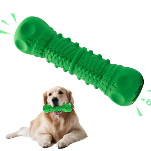 Dog Squeaky Toys, Nearly Indestructible Tough Durable Dog Chewing Toys, Dog Chew Toys for Aggressive Chewers, Natural Rubber Teeth Cleaning Dog Bones Toys for Medium or Large Breed -Green- Dog Squeaky Toys, Nearly Indestructible Tough Durable Dog Chewing Toys, Dog Chew Toys for Aggressive Chewers, Natural Rubber Teeth Cleaning Dog Bones Toys for Medium or Large Breed -Green-