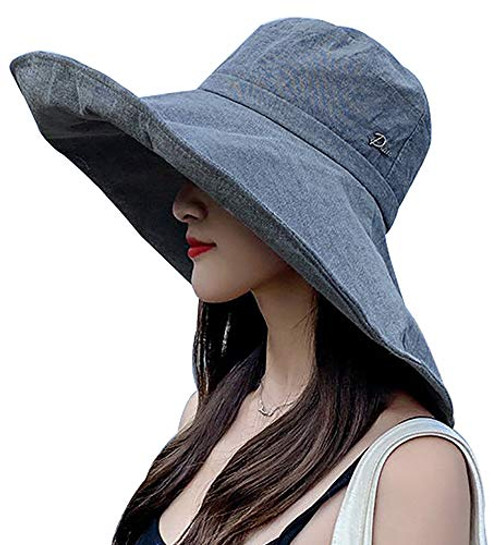 Women's Sun Hat Packable Reversible Bucket Hat UV Sun Protection Wide Brim Summer Beach Cap -One Side-Denim Blue- Women's Sun Hat Packable Reversible Bucket Hat UV Sun Protection Wide Brim Summer Beach Cap -One Side-Denim Blue-