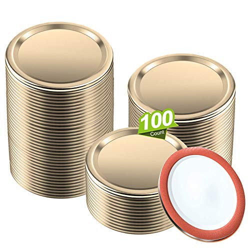 100pcs Regular Mouth Canning Lids for Ball, Kerr Jars, Split-Type Metal Mason Jar Lids for Canning, 100 percent Fit  and  Airtight 2.76" -Gold, 70mm-