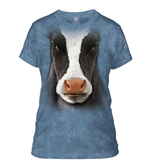 The Mountain Black Cow Face Adult Woman's T-Shirt, Blue, Medium The Mountain Black Cow Face Adult Woman's T-Shirt, Blue, Medium