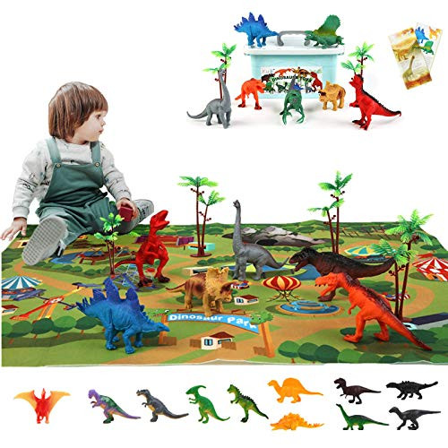 Realistic Dinosaur Figure Toys with Storage Box - 21 Dinosaur Playset with Activity Play Mat  and  Trees for Creating Dino World, Educational Toy Dinosaur Gifts for Kids Boys Girls 3 Year Old and UP
