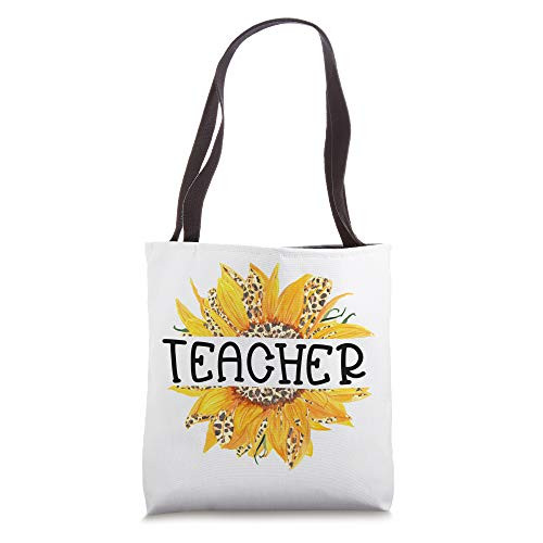 Teacher Farmhouse Cute Sunflower Leopard Cheetah Print Gift Tote Bag