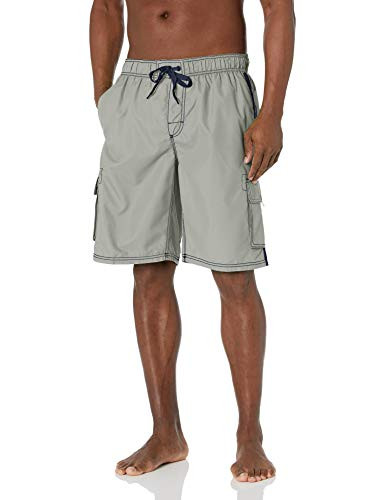 Kanu Surf Men's Barracuda Swim Trunks -Regular  and  Extended Sizes-, Silver, 2X