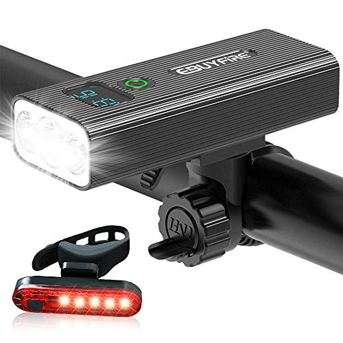 EBUYFIRE Bike Lights USB Rechargeable,1200 Lumen Bike Light Front and Back,IPX5 Waterproof,5 Light Modes,LED Digital Display Bicycle Headlight and Taillight Set with 5200mAh Power Bank Function