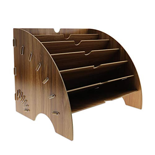 Creative-Idea Desktop File Sorter Organizer,6 Slots Wooden Fan-Shaped Mail Letter Document Magazine A4 Paper Natural