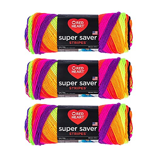 Bulk Buy- Red Heart Super Saver Yarn, Bright Stripe -4970-, Pack of 3 Balls