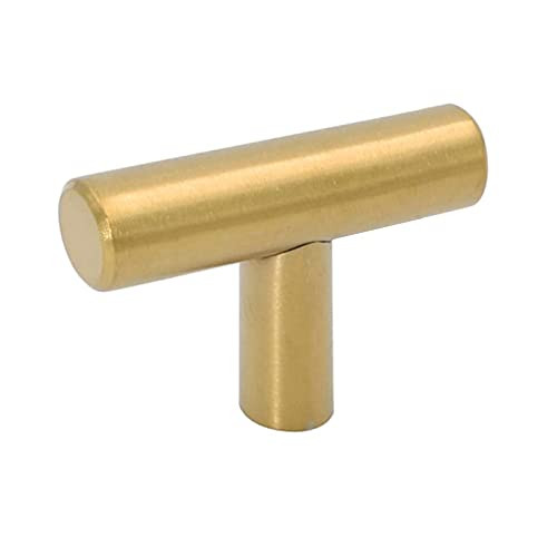 Goldenwarm 5Pack Cabinet Knobs Brass Cabinet Hardware Drawer Knobs Single Hole T Bar Gold Stainless Steel Kitchen Cabinet Knob Furniture Handle Pull