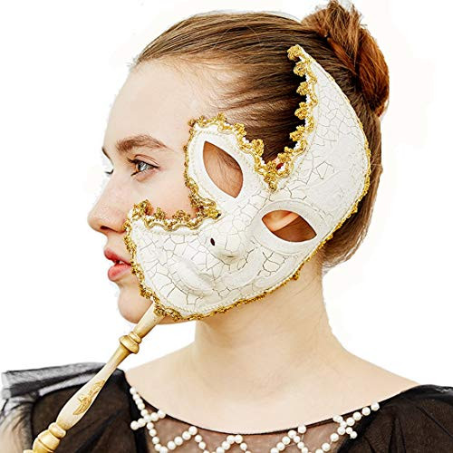 YUFENG Venetian Mask On a Stick Mardi Gras Mask for Women Masquerade Party Prom Ball -White- Halloween/Chrismas Cosplay YUFENG Venetian Mask On a Stick Mardi Gras Mask for Women Masquerade Party Prom Ball -White- Halloween/Chrismas Cosplay