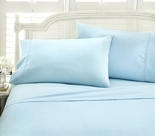 ienjoy Home Hotel Collection Embossed Chevron 4 Piece Sheet Set, CALKING, AQUA