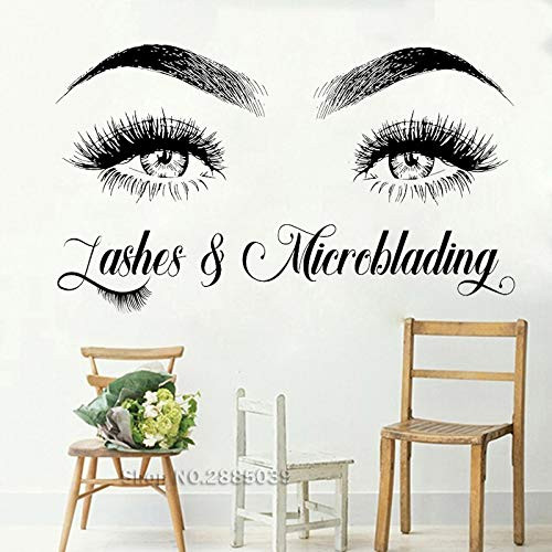 SAKHD Lashes  and  Microblading Eyelash Vinyl Wall Decals Window Sticker Beauty Salon Woman Face Eyelashes Eyebrows Decor Poster 119cmX70cm