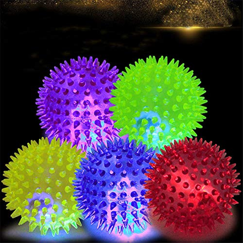 Yeaphy PVC Pet Dog Puppy LED Ball Light Up Flashing Play Toy Chasing Bounce Spiky Ball,7.5cm,Large