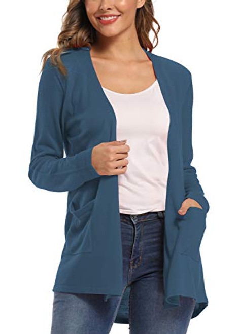 Urban CoCo Women's Long Sleeve Open Front Cardigan Knit Sweater with Pockets -M, Ink Blue-