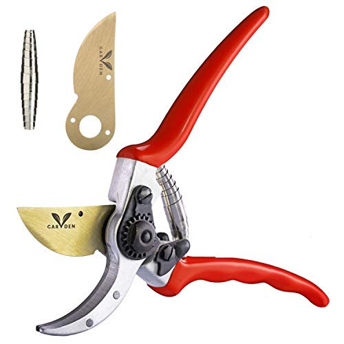 Professional Titanium Pruning Shears By Garden V Pro - Top Bypass Clippers, Secateurs, Tree Trimmer- Ergonomic Gardening Hand Tool, Effortless Branch Cutting, Safety Lock  plus Razor Sharp Blade  and  Spring