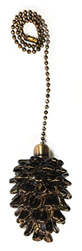 Royal Designs Celling Fan Pull Chain Extension with Pine Cone Finial, Antique Brass