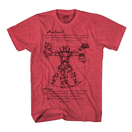 Marvel Deadpool Vitruvian T-Shirt -Red Heather, Medium-