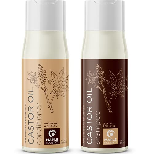 Castor Oil Shampoo and Conditioner Set - Black Castor Oil Shampoo and Biotin Collagen Keratin Conditioner for Scalp Care - Volumizing Shampoo and Conditioner for Fine Hair Care and Dry Scalp Treatment