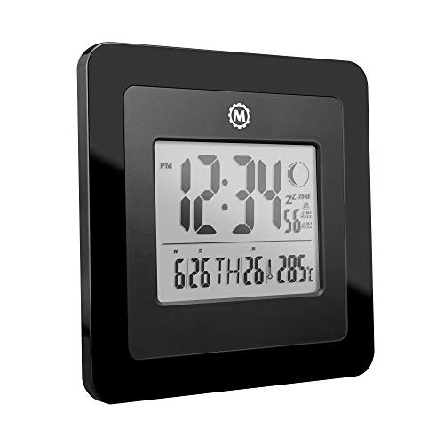 Marathon Digital Wall Clock with Moon Phase, Alarm, Temperature, Calendar Date - Wall or Stand - Place in Any Room to Enhance The Decor - Batteries Included
