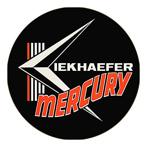 Compatible With Kiekhaefer Mercury Outboard Motors Logo Reproduction Car Company Garage Signs Metal Vintage Style Decor Metal Tin Aluminum Round Sign Home Decor With 2 American Flag Vinyl Decals