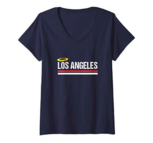 Womens Halo Angel LA Los Angeles Halo La Vintage Pro Sports Fan V-Neck T-Shirt